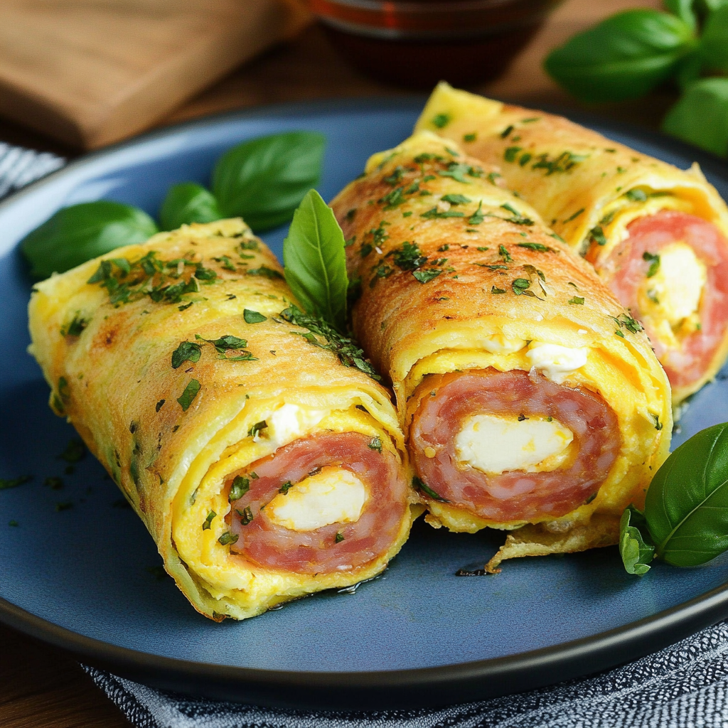 Keto Cheesy Mortadella Omelette Rolls