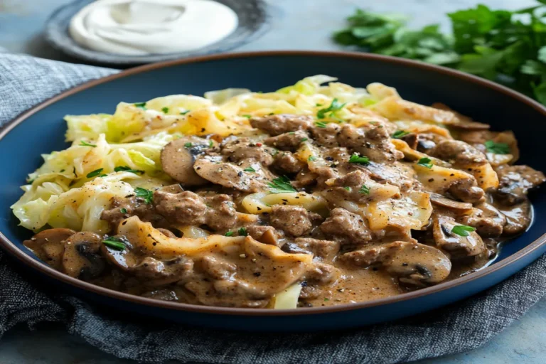 Savor the rich flavors of Keto Beef Stroganoff with Cabbage Noodles! A delicious, low-carb meal perfect for your keto lifestyle.