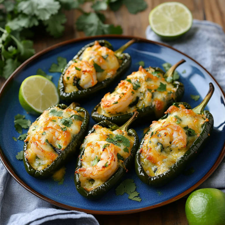 Keto Cilantro Lime Shrimp Stuffed Poblano Peppers