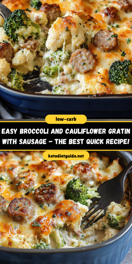 Easy Broccoli and Cauliflower Gratin with Sausage -