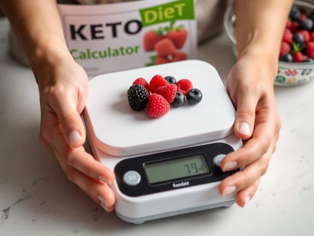 Person measuring berries on a food scale for keto diet portion control