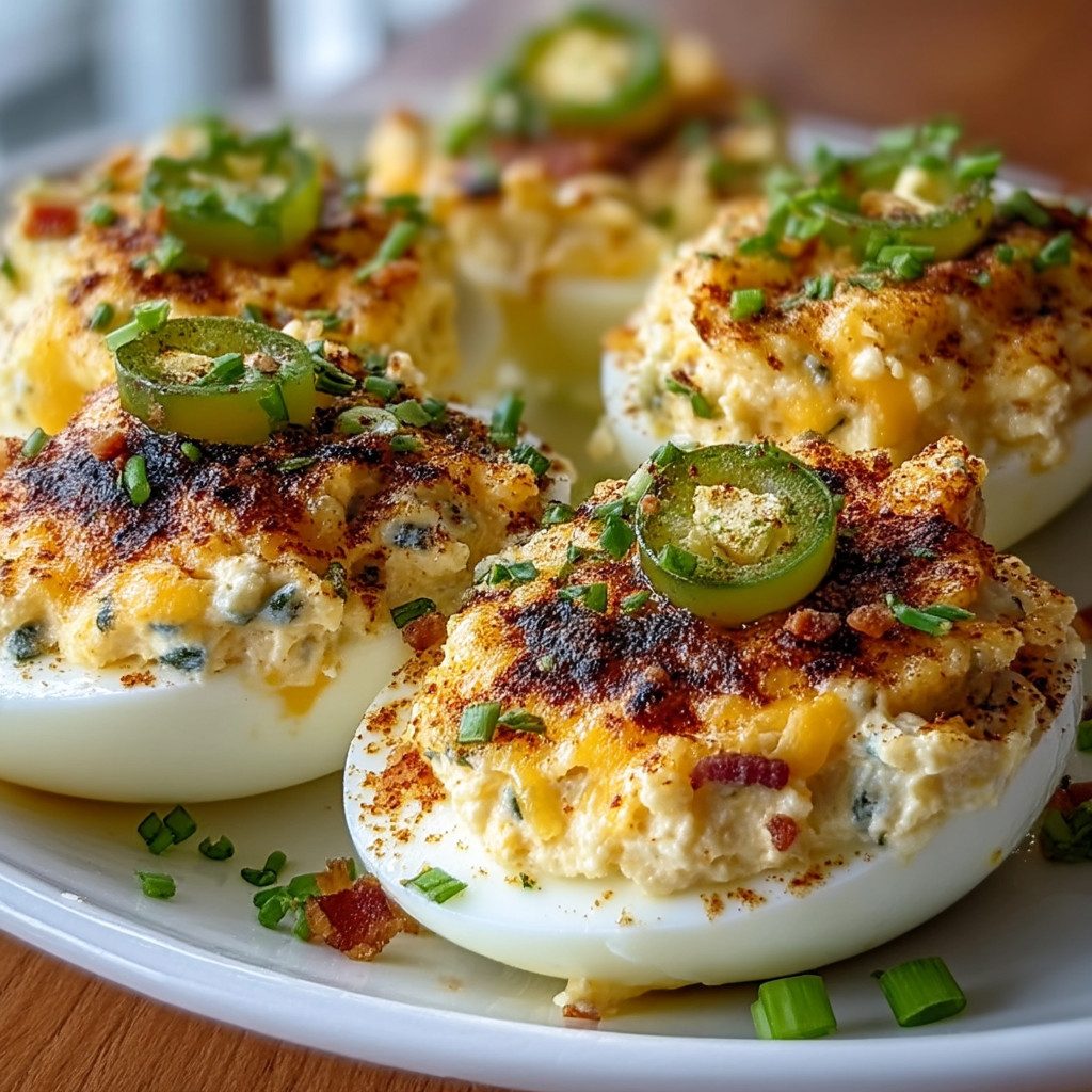 Jalapeño Popper Deviled Eggs are creamy and irresistible!