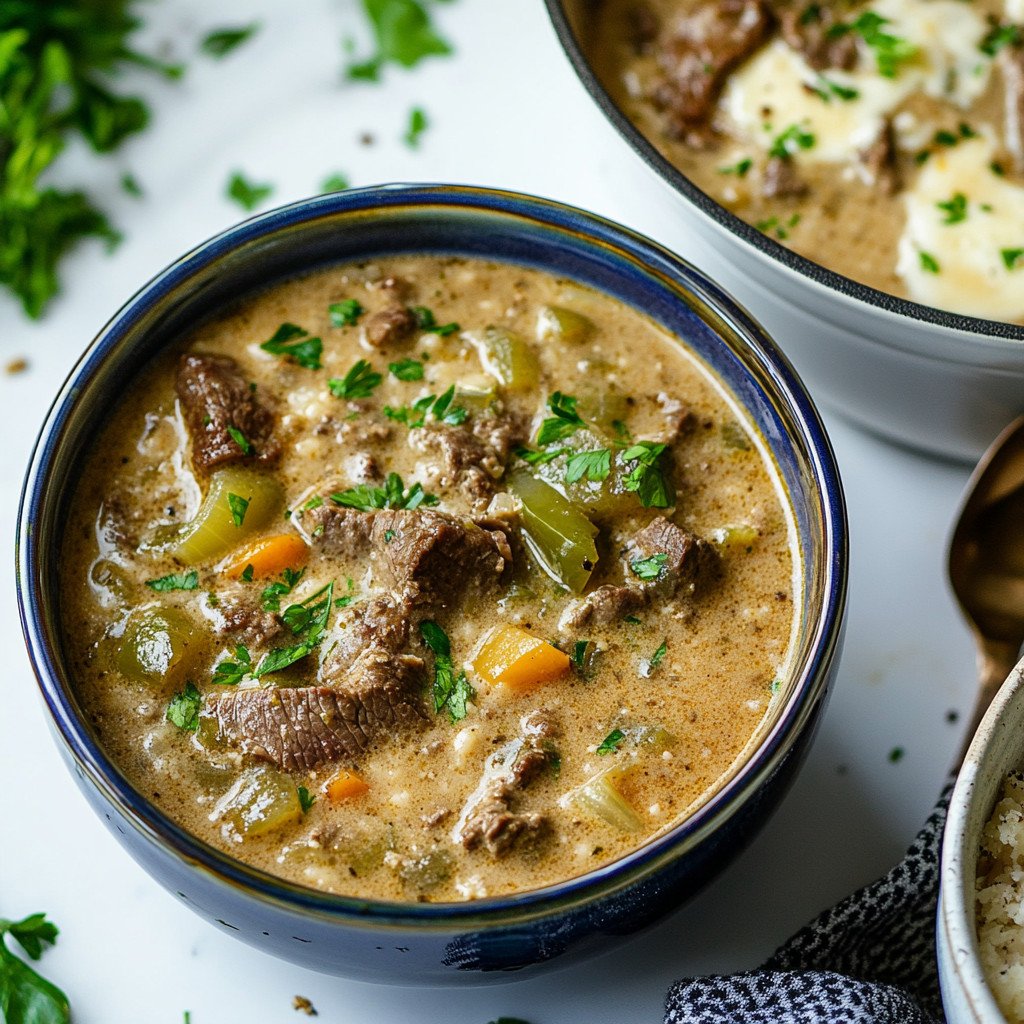 Keto Philly Cheesesteak Soup will delight your taste buds!
