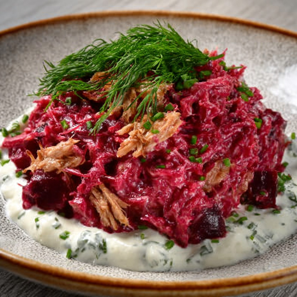 Duck Skin Salad with Beet & Horseradish