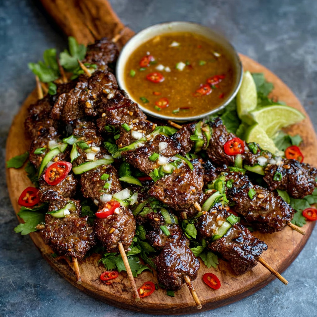 Keto Beef Satay Skewers with Sugar-Free Cucumber Acar delightfully combine flavor and health.