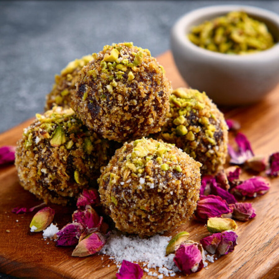 Keto Cardamom-Rose Pistachio Truffles