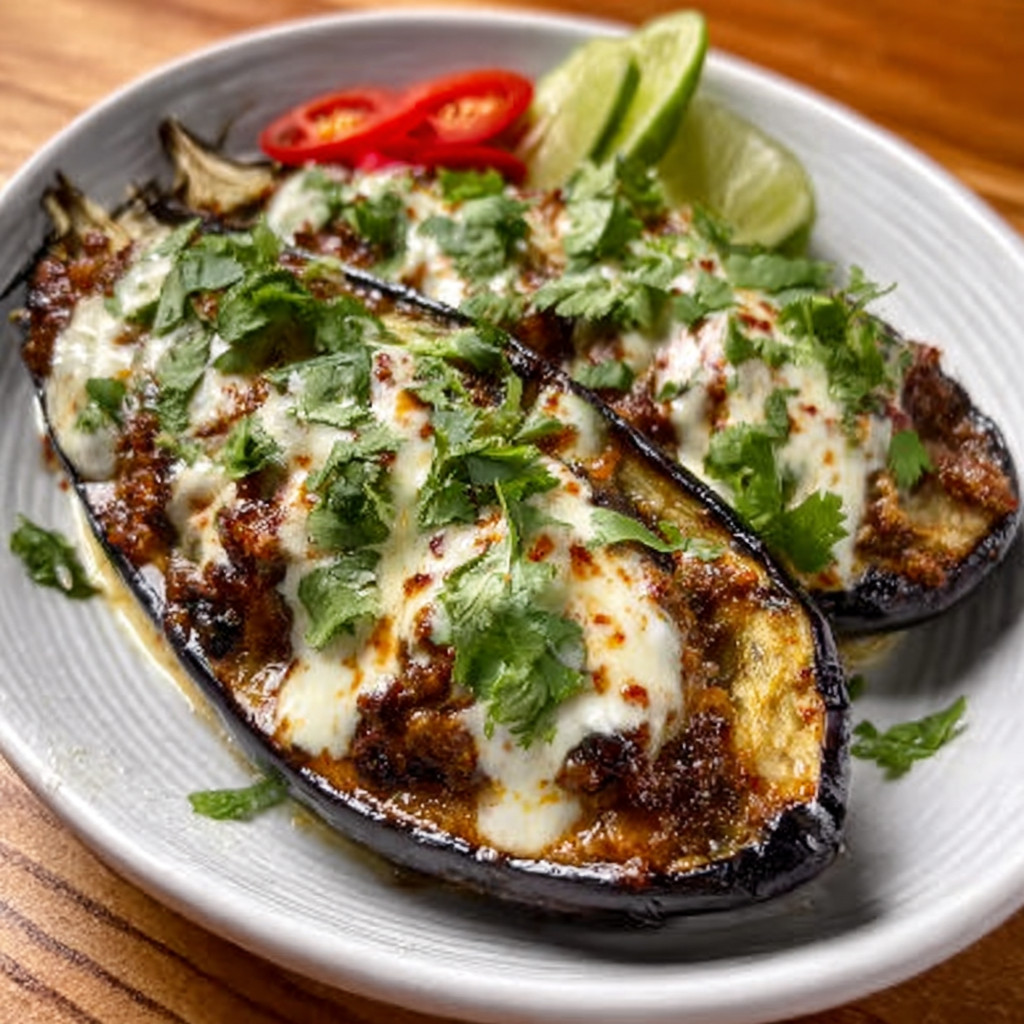 Keto Eggplant Boats with Green Curry Sauce delightfully surprise!
