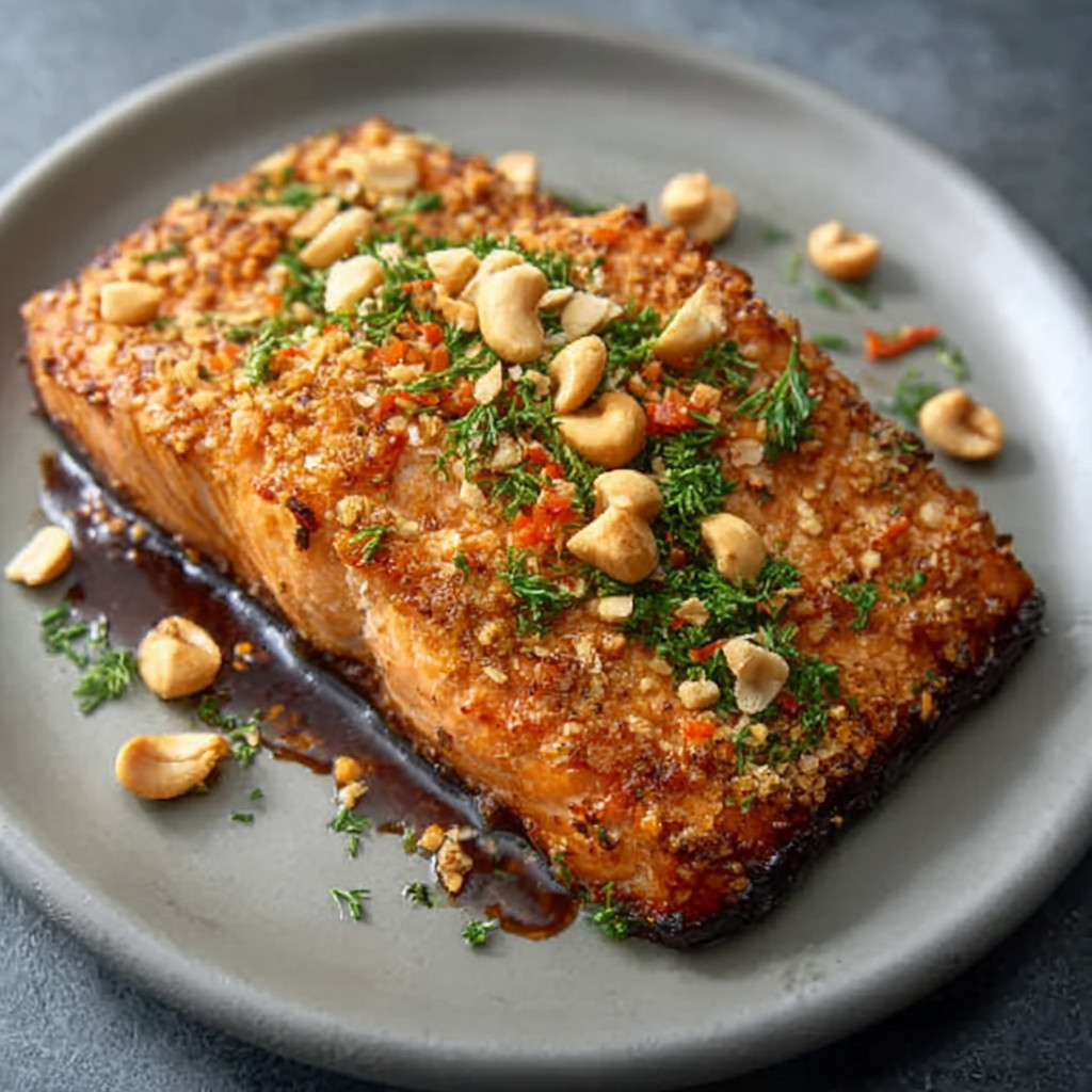 Keto Salmon with Chili and Macadamia Nuts delights your taste!