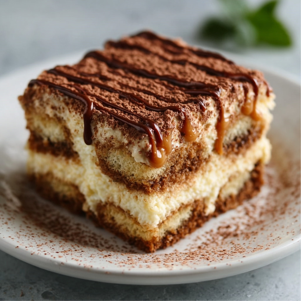 Keto Salted Caramel Tiramisu with Almond Flour Cake is irresistible!