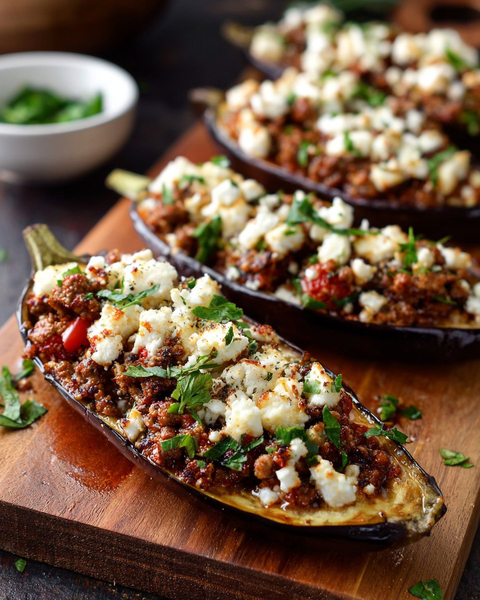 Stuffed Eggplant Boats with Ground Turkey & Feta are delicious!