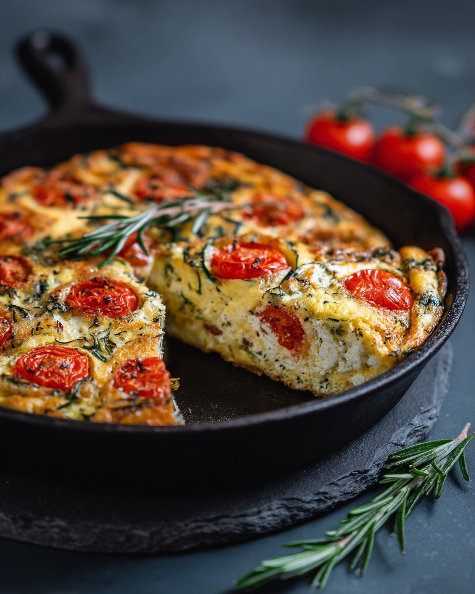 Zucchini frittata with tomato and cottage cheese is delicious!