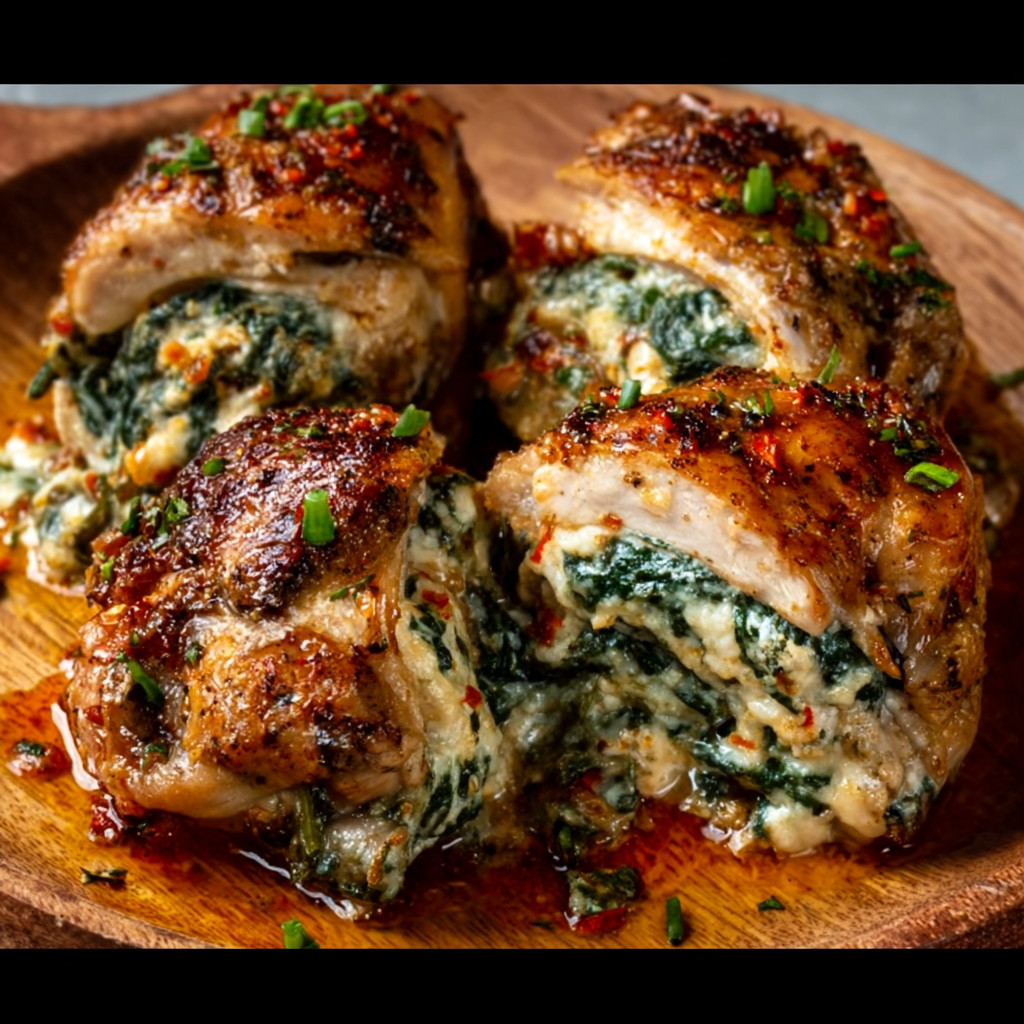 Biltong & Spinach Stuffed Chicken Thighs make dinner delightful!