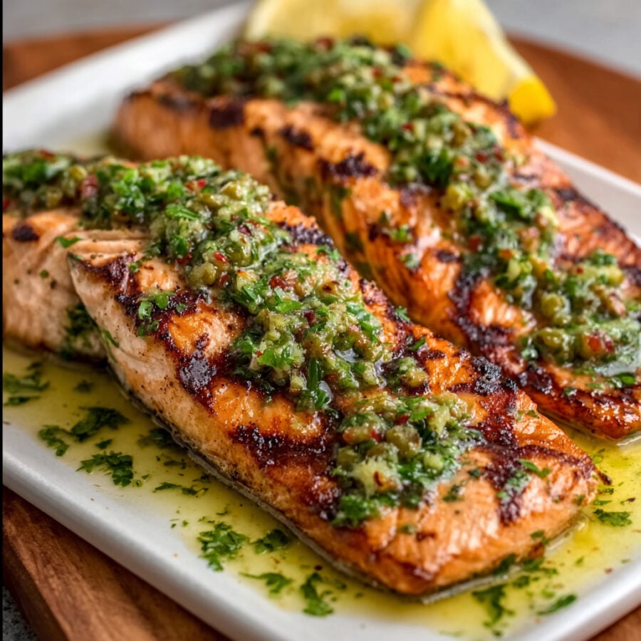 Grilled Salmon with Chimichurri Butter