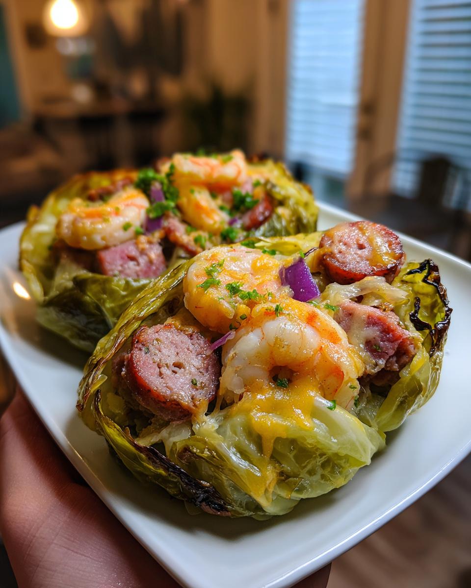 Keto Cajun Shrimp & Sausage Stuffed Cabbage