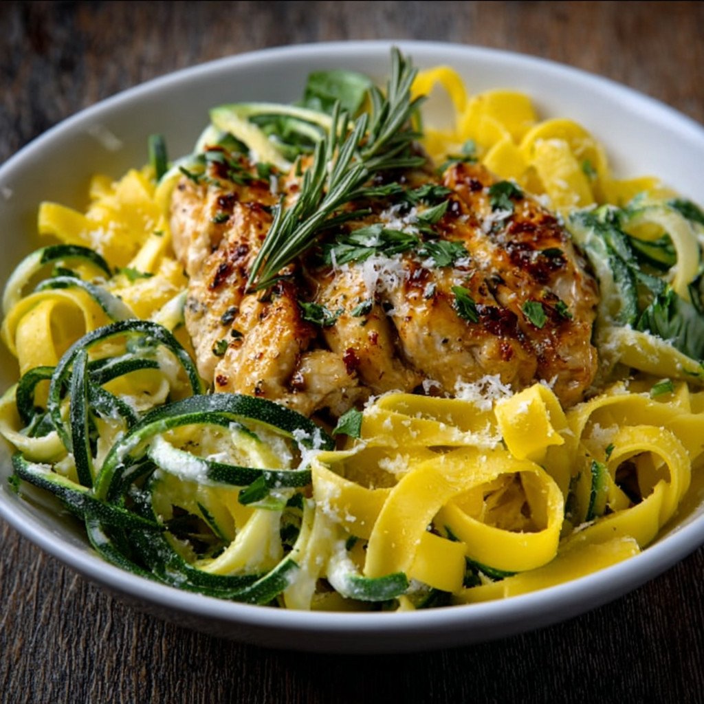 Lemon Cream Chicken over Squash Ribbon Pasta (Keto) delights!