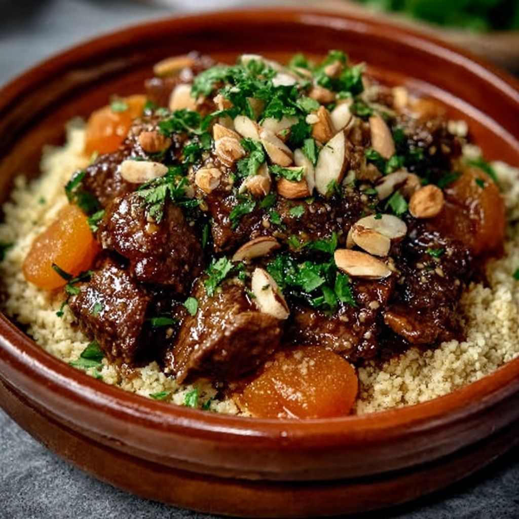 Low-Carb Lamb Tagine with Apricot & Almonds: Discover This Flavorful Stew!