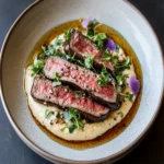 Smoked Eggplant Cream with Seared Beef Strips First Image First Image