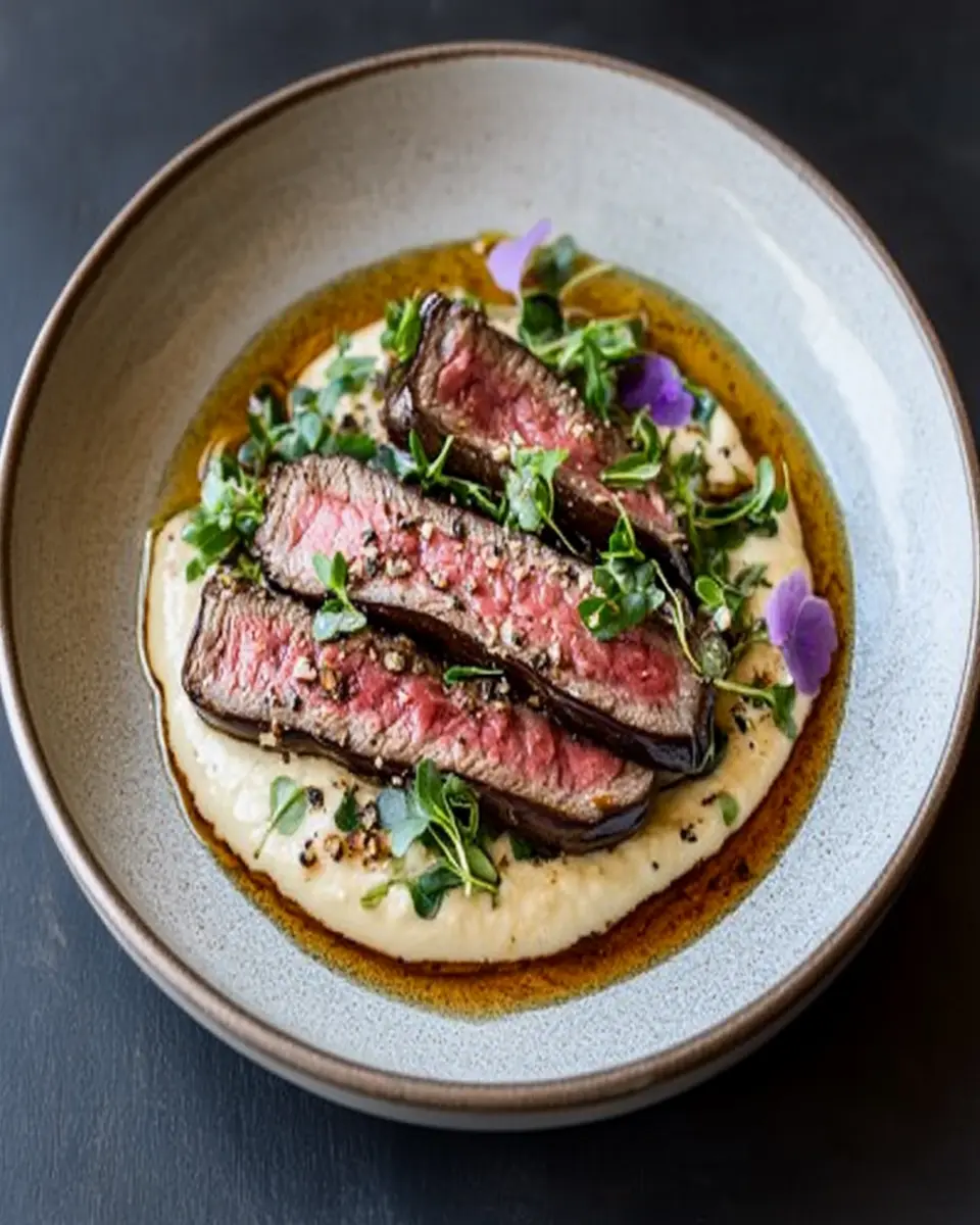Smoked Eggplant Cream: Indulgent Delight with Seared Beef Strips