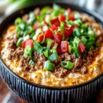 Low-Carb Meaty TexasTrash Dip with Red Bell Pepper Hearts First Image First Image