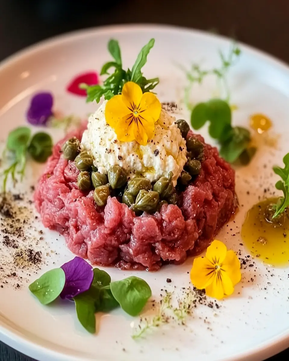 Beef Tartare Smoked Ricotta Caper Mess First Image First Image