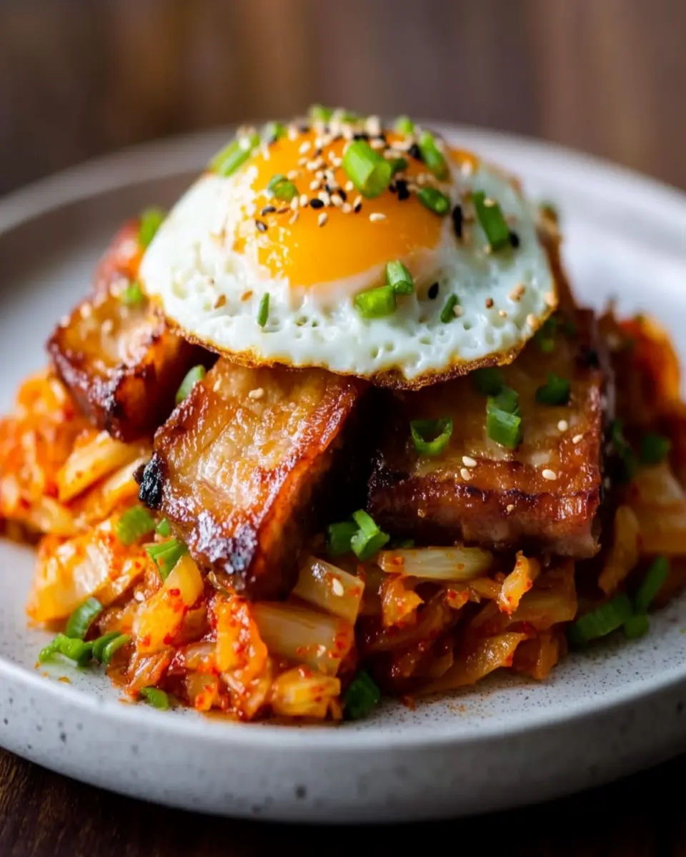 Pork Belly Kimchi Fried Egg Mess: Irresistibly Bold Delight