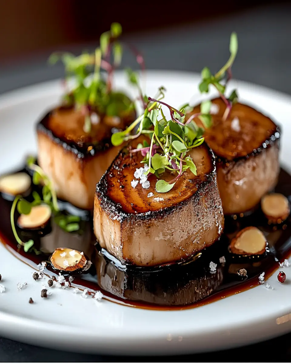 Seared Foie Gras Balsamic Microgreen Almond Plate First Image First Image