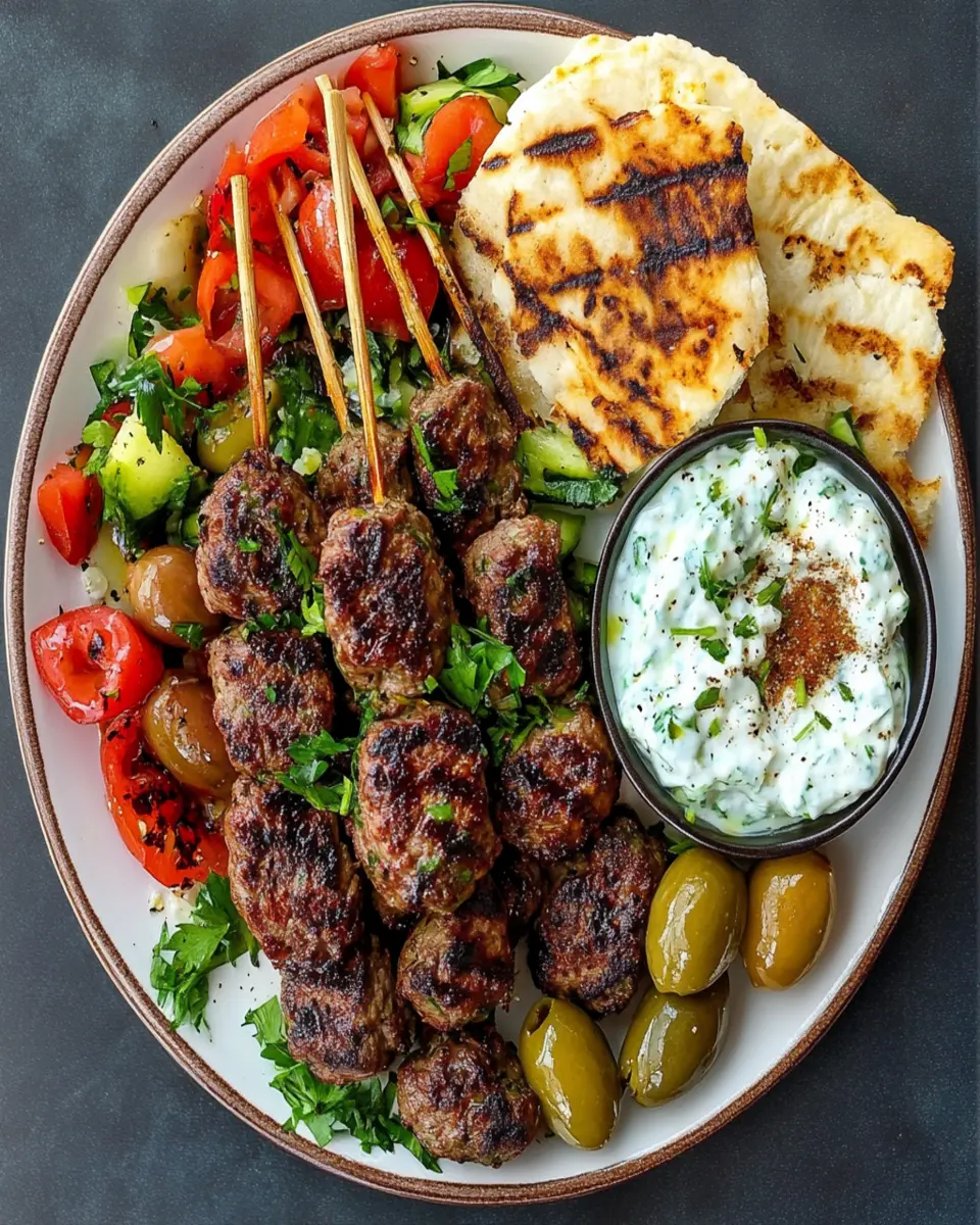 Lamb Kofta Tzatziki Sumac Olive Feta Stack First Image First Image