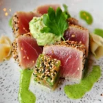 Seared Tuna Wasabi Cream Pickled Ginger Sesame Plate First Image First Image