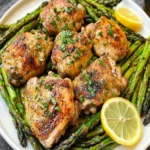 Sheet Pan Lemon Garlic Chicken Thighs & Crispy Asparagus First Image First Image