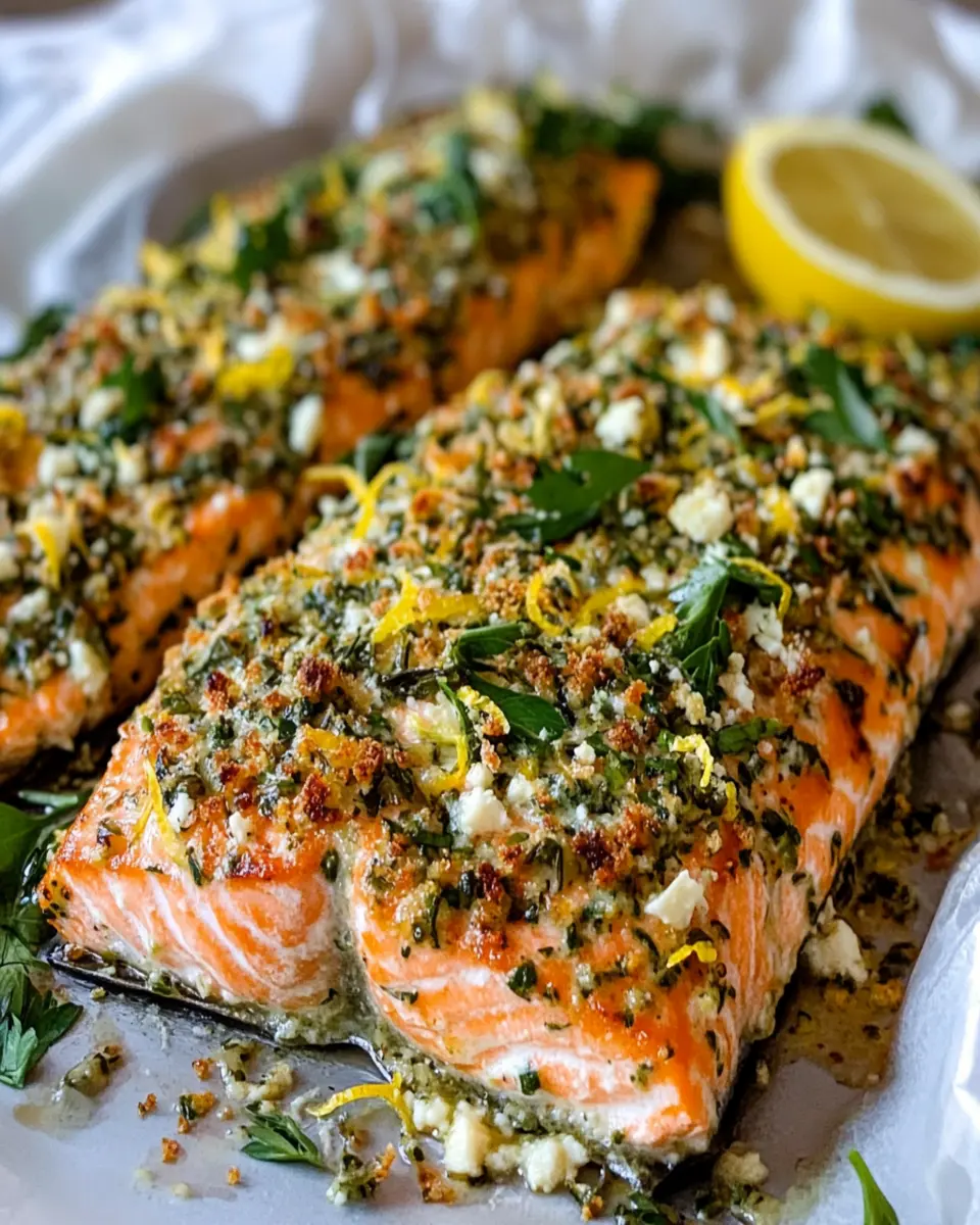 Herb-Crusted Feta Salmon with Lemon Zest First Image First Image